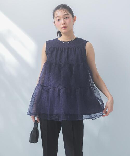 URBAN RESEARCH ROSSO WOMEN(アーバンリサーチ ロッソ)の「シアードットティアードブラウス(シャツ/ブラウス・レディース・ホワイト/ネイビー・FREE)」の1枚目の写真