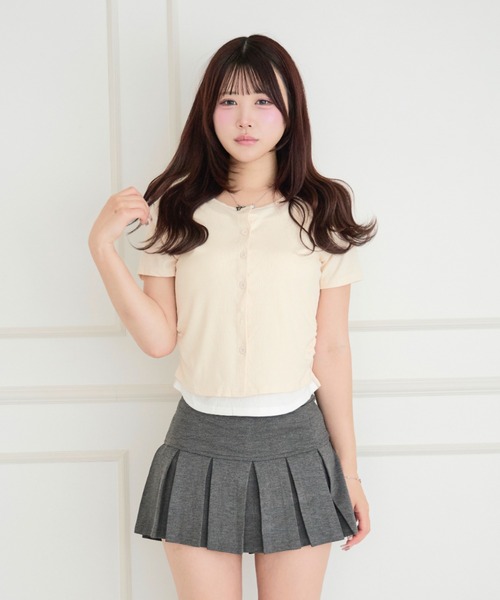 ALLuRing ChaRm(アリュリングチャーム)の「Faux Layered Cardigan / フェイクレイヤードカーディガン(シャツ/ブラウス・レディース・ライトグレー/ブラック/ベージュ/ライトブルー・FREE)」の1枚目の写真
