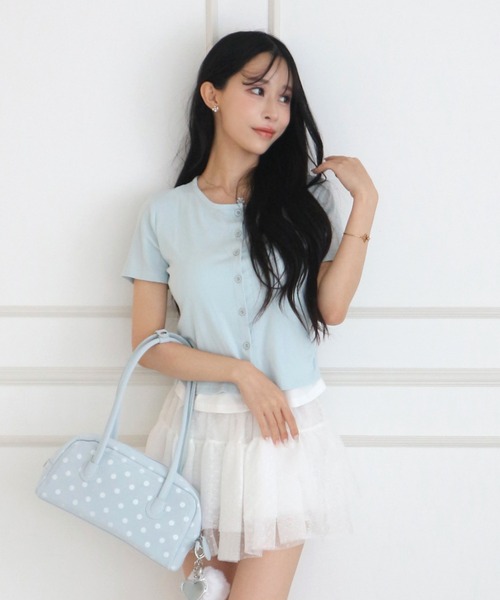 ALLuRing ChaRm(アリュリングチャーム)の「Faux Layered Cardigan / フェイクレイヤードカーディガン(シャツ/ブラウス・レディース・ライトグレー/ブラック/ベージュ/ライトブルー・FREE)」の4枚目の写真