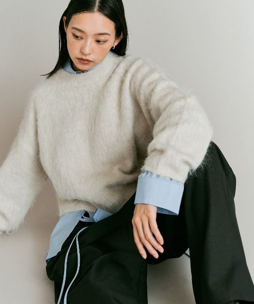 W:Huku(フーク)の「モヘア シャギー ショート ニット トップス / Mohair Shaggy Short Knit Top(ニット/セーター・レディース・ベージュ系その他/ライム/ブラウン/ブラック/チャコール・FREE)」の4枚目の写真
