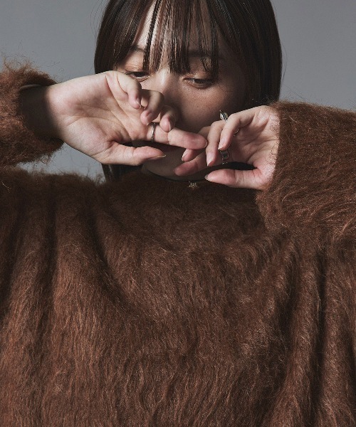W:Huku(フーク)の「モヘア シャギー ショート ニット トップス / Mohair Shaggy Short Knit Top(ニット/セーター・レディース・ベージュ系その他/ライム/ブラウン/ブラック/チャコール・FREE)」の3枚目の写真