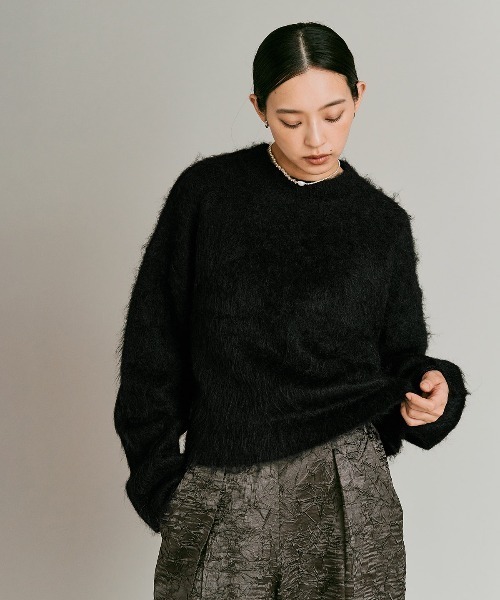 W:Huku(フーク)の「モヘア シャギー ショート ニット トップス / Mohair Shaggy Short Knit Top(ニット/セーター・レディース・ベージュ系その他/ライム/ブラウン/ブラック/チャコール・FREE)」の6枚目の写真