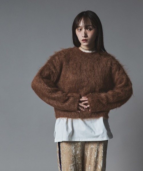 W:Huku(フーク)の「モヘア シャギー ショート ニット トップス / Mohair Shaggy Short Knit Top(ニット/セーター・レディース・ベージュ系その他/ライム/ブラウン/ブラック/チャコール・FREE)」の8枚目の写真