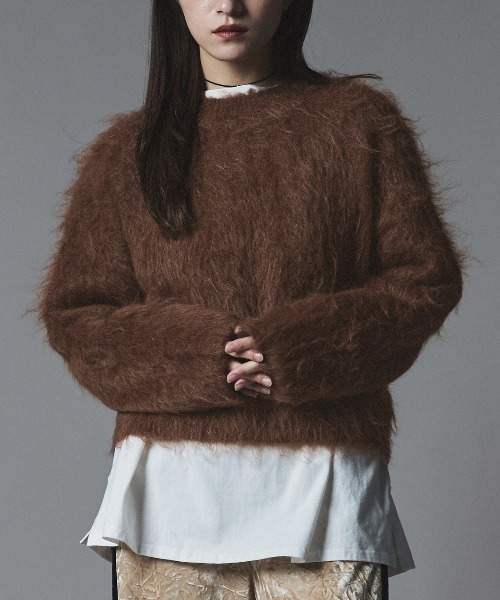 W:Huku(フーク)の「モヘア シャギー ショート ニット トップス / Mohair Shaggy Short Knit Top(ニット/セーター・レディース・ベージュ系その他/ライム/ブラウン/ブラック/チャコール・FREE)」の10枚目の写真