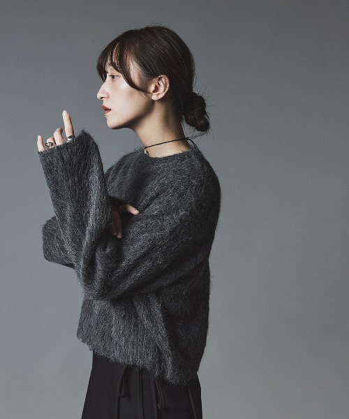 W:Huku(フーク)の「モヘア シャギー ショート ニット トップス / Mohair Shaggy Short Knit Top(ニット/セーター・レディース・ベージュ系その他/ライム/ブラウン/ブラック/チャコール・FREE)」の12枚目の写真
