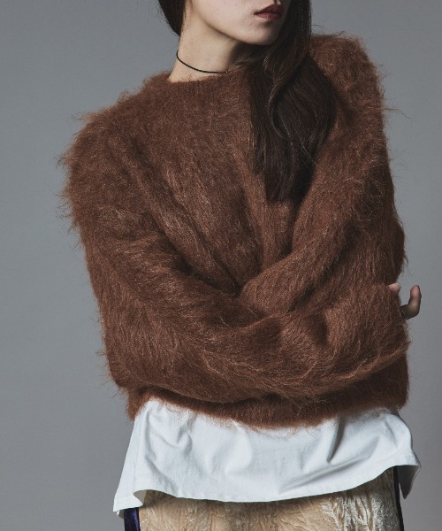 W:Huku(フーク)の「モヘア シャギー ショート ニット トップス / Mohair Shaggy Short Knit Top(ニット/セーター・レディース・ベージュ系その他/ライム/ブラウン/ブラック/チャコール・FREE)」の13枚目の写真