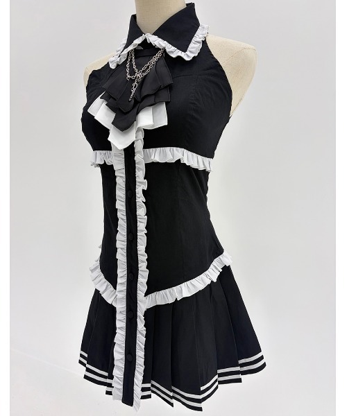 DustDevil(ダストデビル)の「『DustDevil/ダストデビル』Chain Tie Corset One-piece/チェーンタイコルセットワンピース(シャツ/ブラウス・レディース・ホワイト×ブラック/ブラック×ホワイト・FREE)」の7枚目の写真
