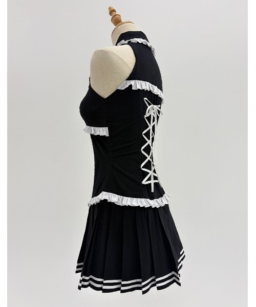 DustDevil(ダストデビル)の「『DustDevil/ダストデビル』Chain Tie Corset One-piece/チェーンタイコルセットワンピース(シャツ/ブラウス・レディース・ホワイト×ブラック/ブラック×ホワイト・FREE)」の8枚目の写真