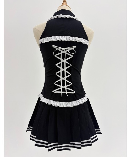 DustDevil(ダストデビル)の「『DustDevil/ダストデビル』Chain Tie Corset One-piece/チェーンタイコルセットワンピース(シャツ/ブラウス・レディース・ホワイト×ブラック/ブラック×ホワイト・FREE)」の9枚目の写真