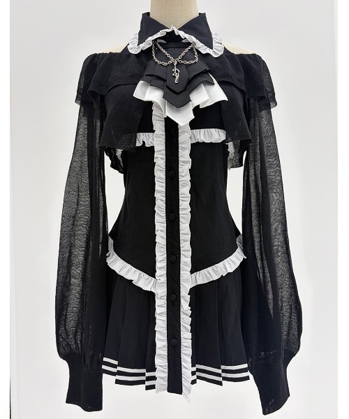 DustDevil(ダストデビル)の「『DustDevil/ダストデビル』Chain Tie Corset One-piece/チェーンタイコルセットワンピース(シャツ/ブラウス・レディース・ホワイト×ブラック/ブラック×ホワイト・FREE)」の10枚目の写真