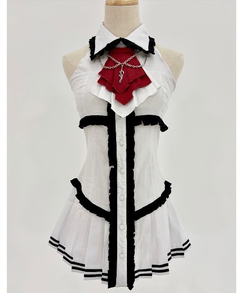 DustDevil(ダストデビル)の「『DustDevil/ダストデビル』Chain Tie Corset One-piece/チェーンタイコルセットワンピース(シャツ/ブラウス・レディース・ホワイト×ブラック/ブラック×ホワイト・FREE)」の11枚目の写真