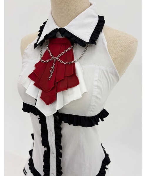 DustDevil(ダストデビル)の「『DustDevil/ダストデビル』Chain Tie Corset One-piece/チェーンタイコルセットワンピース(シャツ/ブラウス・レディース・ホワイト×ブラック/ブラック×ホワイト・FREE)」の12枚目の写真