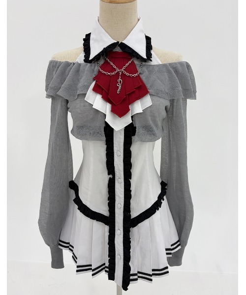 DustDevil(ダストデビル)の「『DustDevil/ダストデビル』Chain Tie Corset One-piece/チェーンタイコルセットワンピース(シャツ/ブラウス・レディース・ホワイト×ブラック/ブラック×ホワイト・FREE)」の14枚目の写真