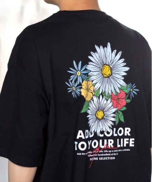 Leyline(レイライン)の「【Leyline】vivid flours print tee / フラワーバックプリント ビッグシルエットT(Tシャツ/カットソー・メンズ・ブラック・L)」の1枚目の写真