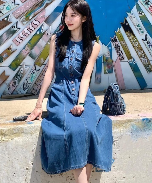 semplice（センプリチェ）の「ノースリーブデニムワンピース（ワンピース・レディース・ブルー・S/M/L）」の3枚目の写真