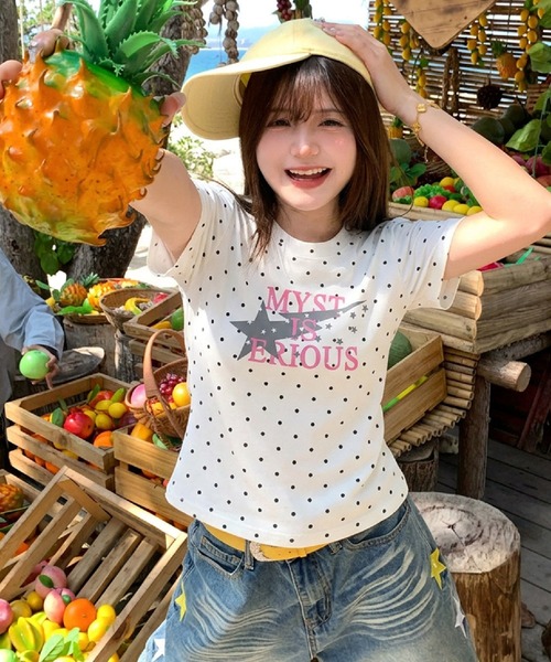 HALEY PESCA(ヘーリーペスカ)の「HALEY PESCA/ドット柄スターロゴプリントTシャツ(Tシャツ/カットソー・レディース・ホワイト・MEDIUM/SMALL/LARGE)」の2枚目の写真