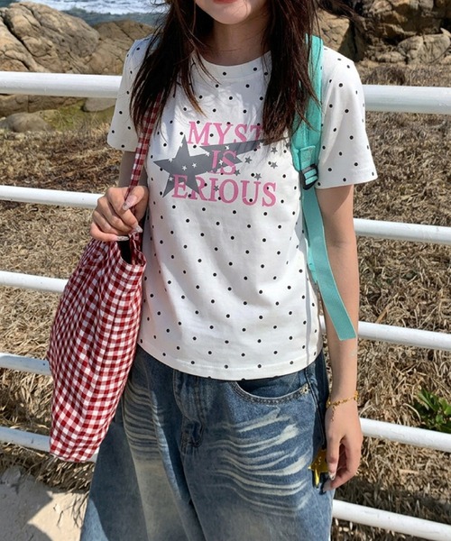 HALEY PESCA(ヘーリーペスカ)の「HALEY PESCA/ドット柄スターロゴプリントTシャツ(Tシャツ/カットソー・レディース・ホワイト・MEDIUM/SMALL/LARGE)」の7枚目の写真