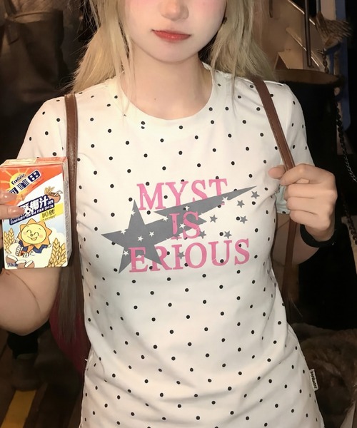HALEY PESCA(ヘーリーペスカ)の「HALEY PESCA/ドット柄スターロゴプリントTシャツ(Tシャツ/カットソー・レディース・ホワイト・MEDIUM/SMALL/LARGE)」の4枚目の写真