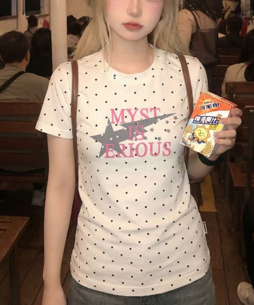 HALEY PESCA(ヘーリーペスカ)の「HALEY PESCA/ドット柄スターロゴプリントTシャツ(Tシャツ/カットソー・レディース・ホワイト・MEDIUM/SMALL/LARGE)」の8枚目の写真