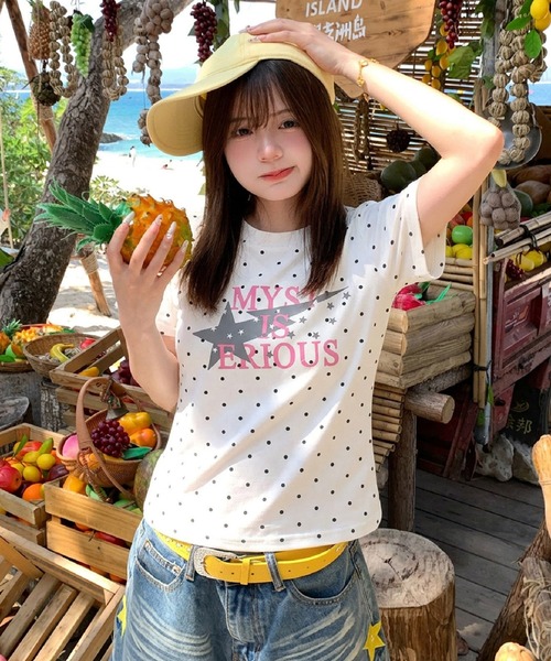 HALEY PESCA(ヘーリーペスカ)の「HALEY PESCA/ドット柄スターロゴプリントTシャツ(Tシャツ/カットソー・レディース・ホワイト・MEDIUM/SMALL/LARGE)」の9枚目の写真