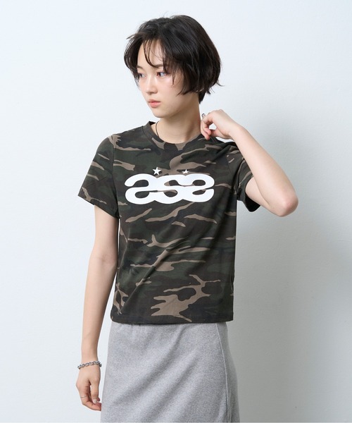 NUJOH(ヌゾ)の「Camouflage Logo Tee / 迷彩ロゴTシャツ(Tシャツ/カットソー・レディース・カーキ・FREE)」の4枚目の写真