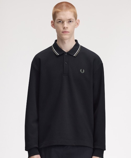 FRED PERRY（フレッドペリー）の「【先行予約受付中】Tipped Collared Sweatshirt／ティップカラースウェットポロシャツ（スウェット・メンズ・ブラック/カーキ・L/S/M）」の12枚目の写真