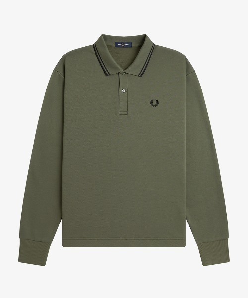 FRED PERRY（フレッドペリー）の「【先行予約受付中】Tipped Collared Sweatshirt／ティップカラースウェットポロシャツ（スウェット・メンズ・ブラック/カーキ・L/S/M）」の9枚目の写真