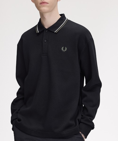 FRED PERRY（フレッドペリー）の「【先行予約受付中】Tipped Collared Sweatshirt／ティップカラースウェットポロシャツ（スウェット・メンズ・ブラック/カーキ・L/S/M）」の22枚目の写真