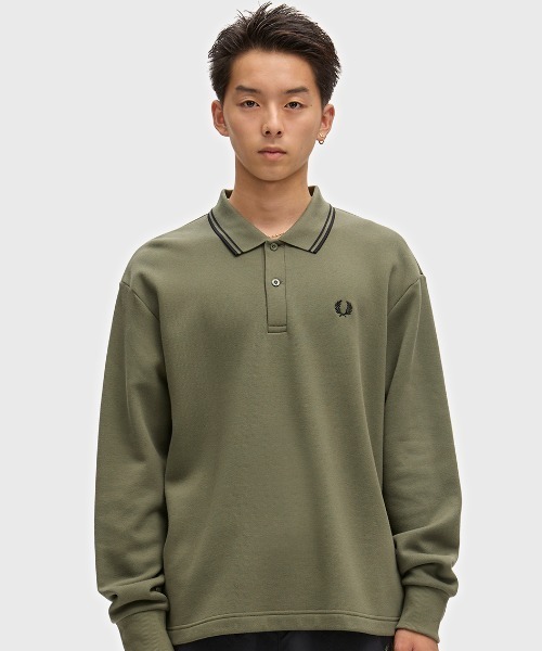 FRED PERRY（フレッドペリー）の「【先行予約受付中】Tipped Collared Sweatshirt／ティップカラースウェットポロシャツ（スウェット・メンズ・ブラック/カーキ・L/S/M）」の16枚目の写真