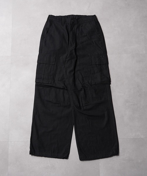1111clothing（ワンフォークロージング）の「ツイル ワイドカーゴパンツ / Twill Wide-Leg Cargo Pants（カーゴパンツ・メンズ・グリーン/ブラウン/ブラック/カーキ・M/XL/L）」の6枚目の写真