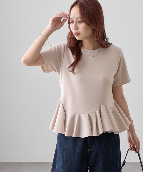 DISCOAT(ディスコート)の「【WEB限定】アシメフリルペプラムトップス(Tシャツ/カットソー・レディース・グレイッシュベージュ/オフホワイト/ネイビー・MEDIUM)」の14枚目の写真