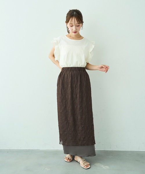 mil(ミル)の「レースレイヤードスカート【588119】(スカート・レディース・ダークブラウン/アイボリー・S/XS)」の8枚目の写真