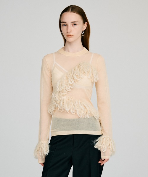 PRANK PROJECT（プランクプロジェクト）の「【2026Autumn Pre-Order】フラッフィーシアーニット / Fluffy Sheer Knit（ニット/セーター・レディース・オフホワイト/ブラック・FREE）」の2枚目の写真