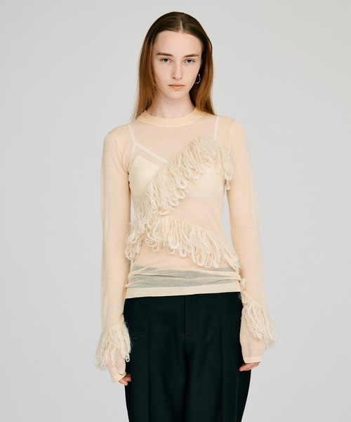 PRANK PROJECT（プランクプロジェクト）の「【2026Autumn Pre-Order】フラッフィーシアーニット / Fluffy Sheer Knit（ニット/セーター・レディース・オフホワイト/ブラック・FREE）」の7枚目の写真