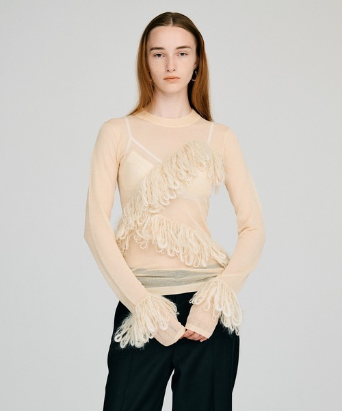 PRANK PROJECT（プランクプロジェクト）の「【2026Autumn Pre-Order】フラッフィーシアーニット / Fluffy Sheer Knit（ニット/セーター・レディース・オフホワイト/ブラック・FREE）」の6枚目の写真