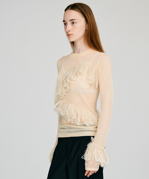 PRANK PROJECT（プランクプロジェクト）の「【2026Autumn Pre-Order】フラッフィーシアーニット / Fluffy Sheer Knit（ニット/セーター・レディース・オフホワイト/ブラック・FREE）」の8枚目の写真