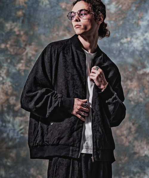 Jih Nunc(ジーヌンク)の「mj11753-コットンリネンジャガードMA-1ブルゾン(JIH-R1221)(MA-1・メンズ・ブラック/キナリ・L/M/S)」の1枚目の写真