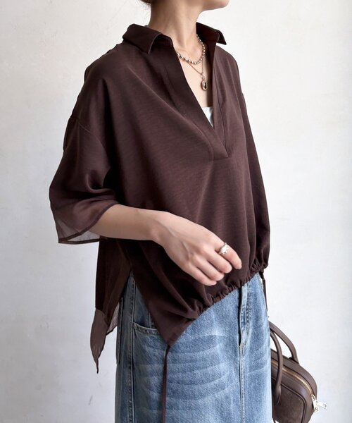 DouDou(ドゥドゥ)の「【WEB限定】 シアーミックススキッパーシャツ(シャツ/ブラウス・レディース・オフホワイト/ブラウン/ブラック・FREE)」の11枚目の写真