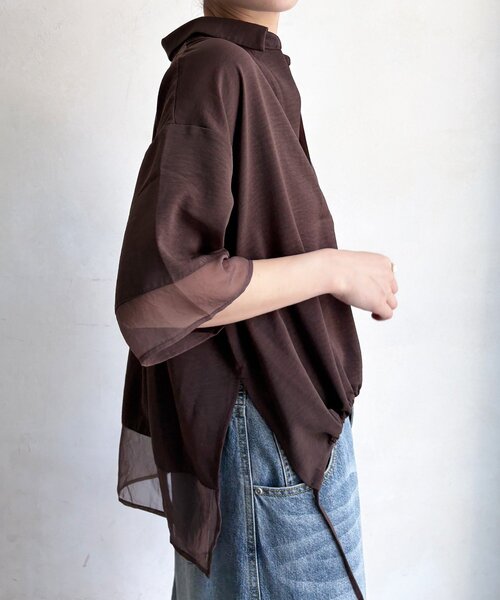 DouDou(ドゥドゥ)の「【WEB限定】 シアーミックススキッパーシャツ(シャツ/ブラウス・レディース・オフホワイト/ブラウン/ブラック・FREE)」の12枚目の写真