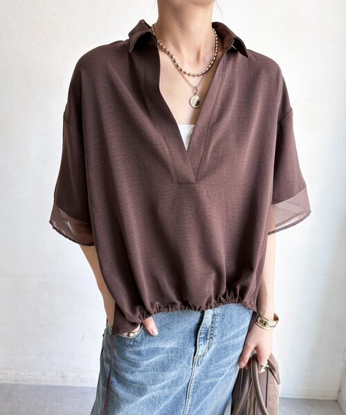 DouDou(ドゥドゥ)の「【WEB限定】 シアーミックススキッパーシャツ(シャツ/ブラウス・レディース・オフホワイト/ブラウン/ブラック・FREE)」の13枚目の写真