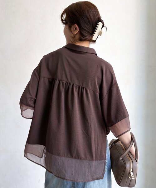 DouDou(ドゥドゥ)の「【WEB限定】 シアーミックススキッパーシャツ(シャツ/ブラウス・レディース・オフホワイト/ブラウン/ブラック・FREE)」の15枚目の写真