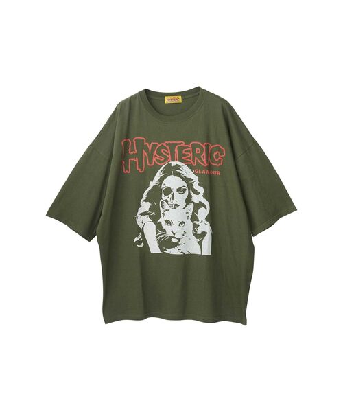 HYSTERIC GLAMOUR(ヒステリックグラマー)の「HYSTERIC WOMAN HALF SKULL CAT オーバーサイズワンピース(ワンピース・レディース・カーキ/ブラック/ホワイト・FREE)」の3枚目の写真