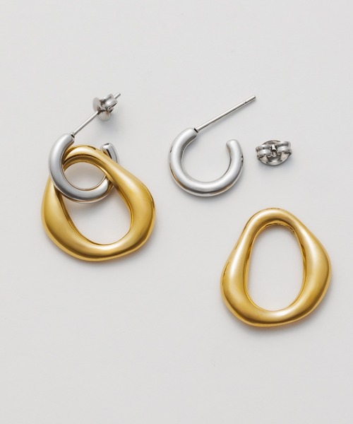 ciite' surgical stainless(シーテサージカルステンレス)の「【 金属アレルギー対応 】 2way バイカラーピアス サージカルステンレス (両耳用)(ピアス(両耳用)・レディース・シルバー×ゴールド・FREE)」の7枚目の写真