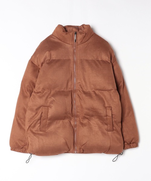 Spindle-Trimmed Faux Suede Basic Down Jacket / スピンドル付き