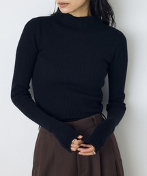 サムホールリブハイネックニット 秋服 冬服 ベーシック 無地 タートルネック スタンドネック 指穴付き フィンガーホール付き