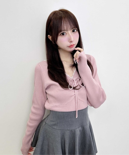 INGNI(イング)の「【WEB限定】フロントギャザーニット(ニット/セーター・レディース・オフホワイト/ブラック/ピンク/グレー/ボルドー・M)」の4枚目の写真