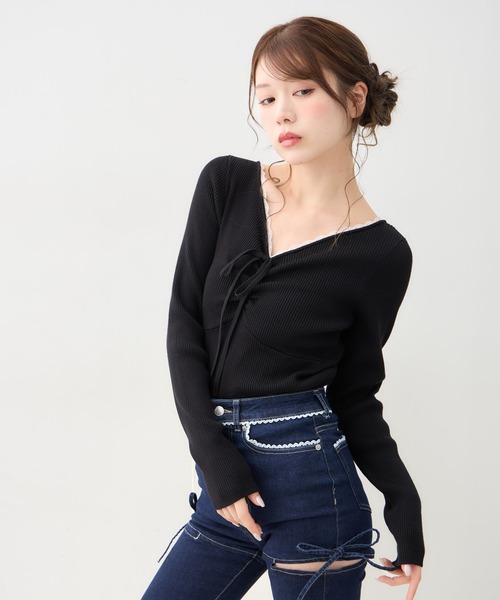 INGNI(イング)の「【WEB限定】フロントギャザーニット(ニット/セーター・レディース・オフホワイト/ブラック/ピンク/グレー/ボルドー・M)」の6枚目の写真