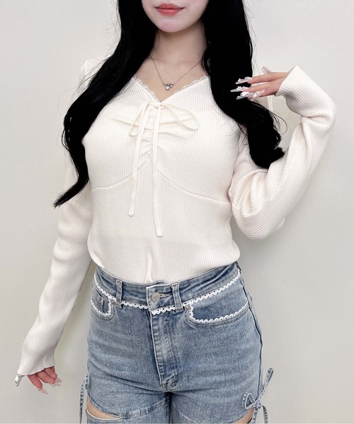 INGNI(イング)の「【WEB限定】フロントギャザーニット(ニット/セーター・レディース・オフホワイト/ブラック/ピンク/グレー/ボルドー・M)」の15枚目の写真