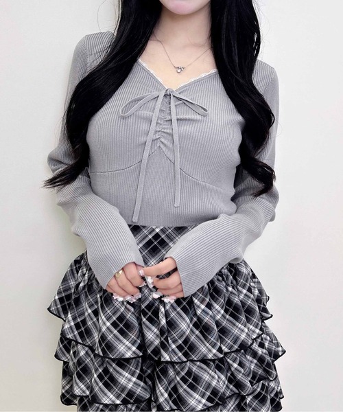 INGNI(イング)の「【WEB限定】フロントギャザーニット(ニット/セーター・レディース・オフホワイト/ブラック/ピンク/グレー/ボルドー・M)」の20枚目の写真