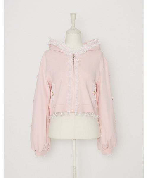 Fiorforte（フィオルフォルテ）の「lacy ribbon zip up hoodie（その他アウター・レディース・ホワイト/ピンク・FREE）」の3枚目の写真